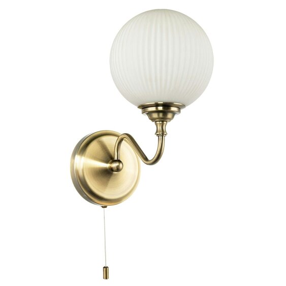 Happy Homewares Switched Classic Antique Brass Wall Lamp with Opal White Ribbed Glass