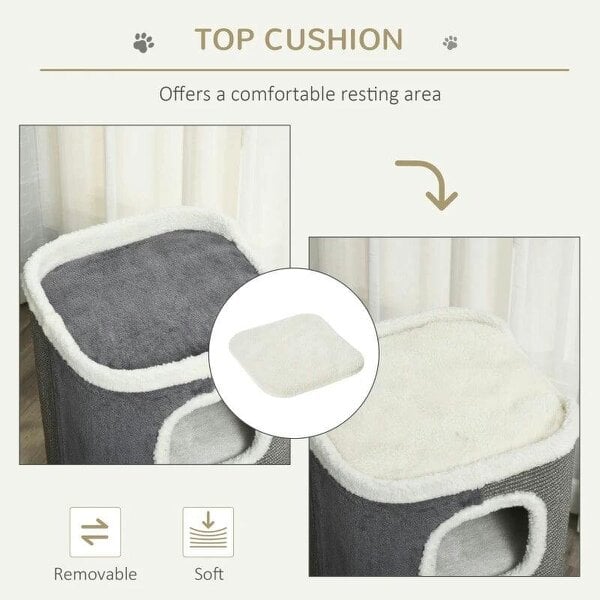 Cat Barrel Scratching Post Cat Tree for Indoor Cats Kitten Climbing Frame Pet Play Tower Soft Plush & Lamb Fleece Grey