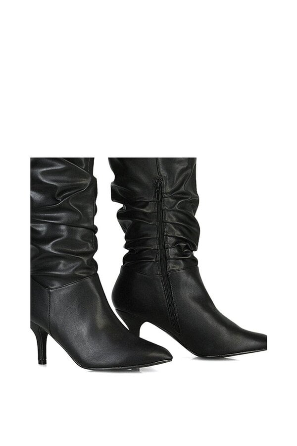 XY LONDON Ruched Knee High Pointed Mid Stiletto Heel Boots