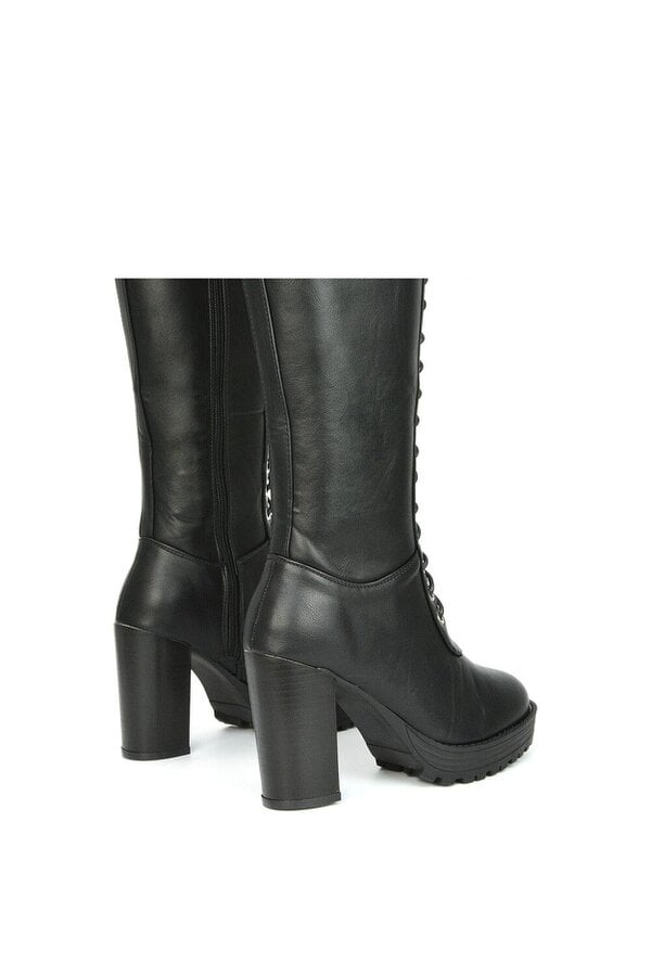 XY LONDON Knee High Block Heel Lace Up Platform Boots