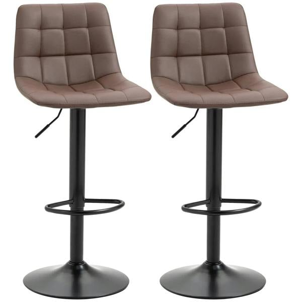 Brown swivel barstools set of 2 with tufted PU leather seats, backs, and black bases