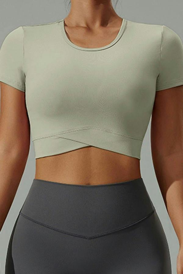 Anniou Short Sleeve Yoga Crop Top - Matcha Green