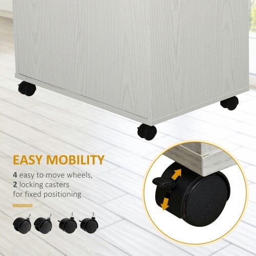 Wyld Haus Fari Move Wooden White Microwave Stand Kitchen Trolley With Storage Cabinet And Locking Wheels