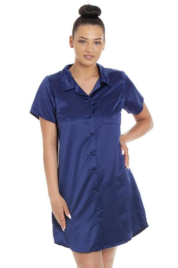 Camille Women's Nightshirt Knee Length Satin Dress Ladies Nightwear