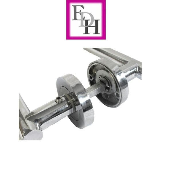 EDH Door Hardware Modern Chrome Straight T-Bar Door Handles with Round Rose + Tubular Latch