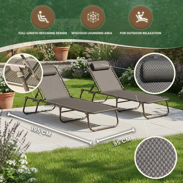 Luxury Padded Lay Flat Garden Sun Loungers Brown (Set of 2)