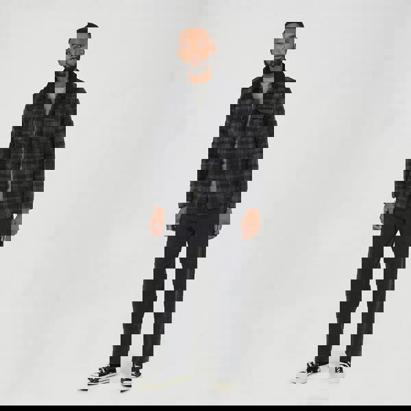 Brave Soul Black Checked Jacket with Sherpa Collar - Black Image 3