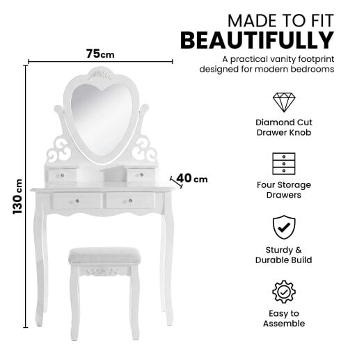 Kosy Koala Dressing Table with Heart Shaped Mirror and Stool Makeup Vanity Mirror Hollywood Table