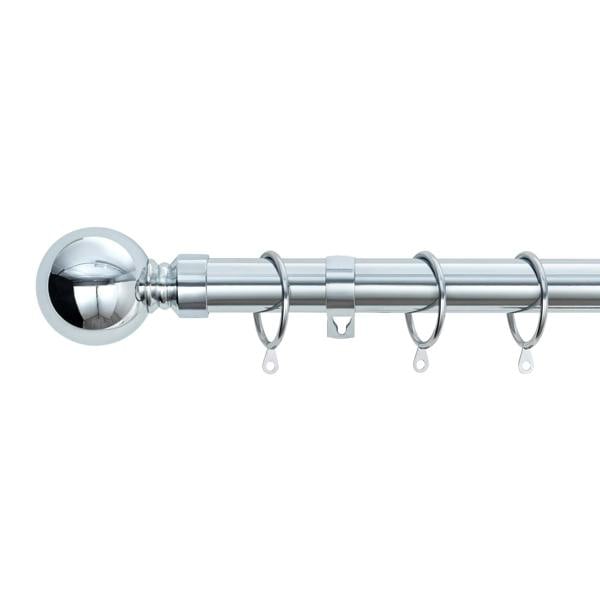 A.Unique Home Plain Round Ball Metal Extendable Curtain Pole with Rings and Fittings, In a Variety of Colours and Sizes (25/28mm)