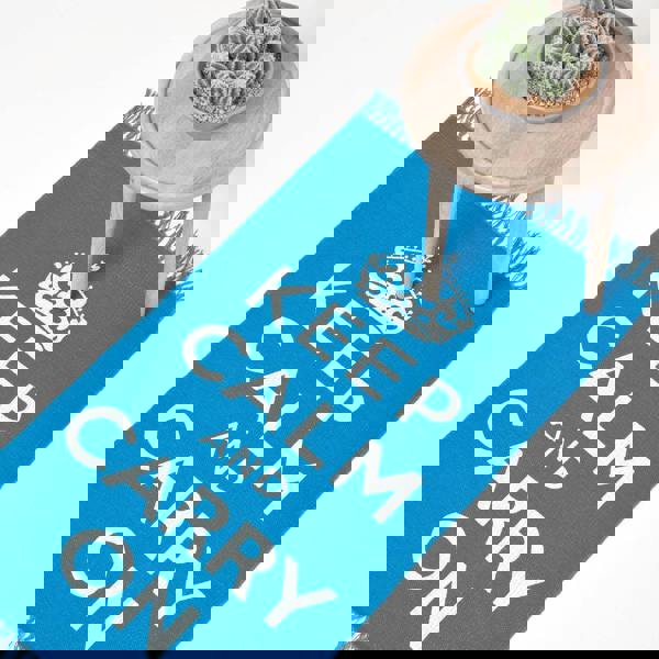 HOMESCAPES Keep Calm And Carry On Handwoven 100% Cotton Rug - 60 x 100 cm