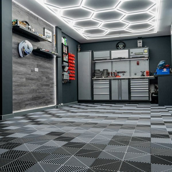 Monstershop Vented Garage Floor Tiles With Edges – 60 Black & 60 Grey