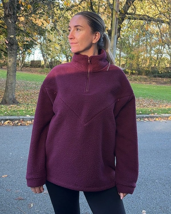 Pretty Mama Cosy Quarter Zip Oversized Breastfeeding Fleece - Plum