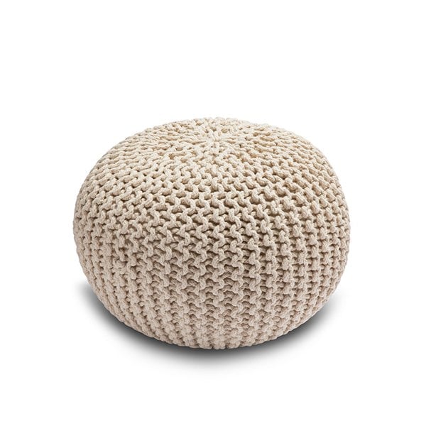 Snug City Knitted Pouffe Chunky Round Footstool Ottoman 100% Cotton
