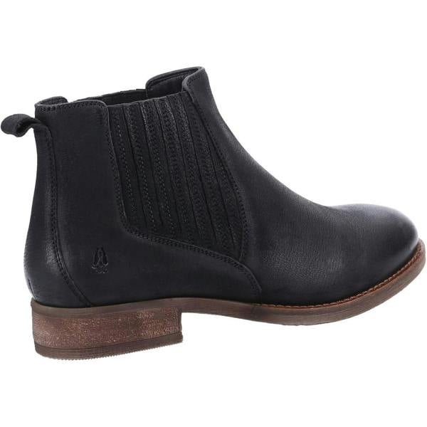 Hush Puppies Edith Womens Pull On Chelsea Dealer Ankle Boots, black leather ankle boot with elastic side panels and a small heel.