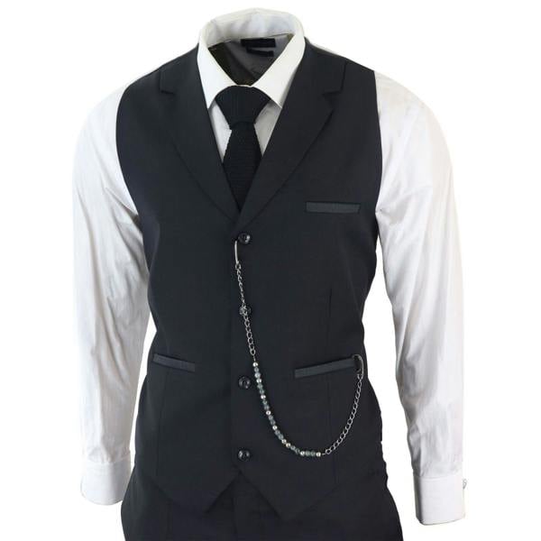 TruClothing Men's Classic 3-Piece Plain Black Suit