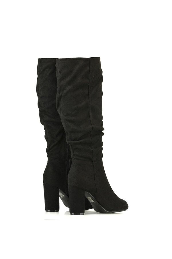 XY LONDON Ruched Zip-up Block Heeled Knee Calf Boots