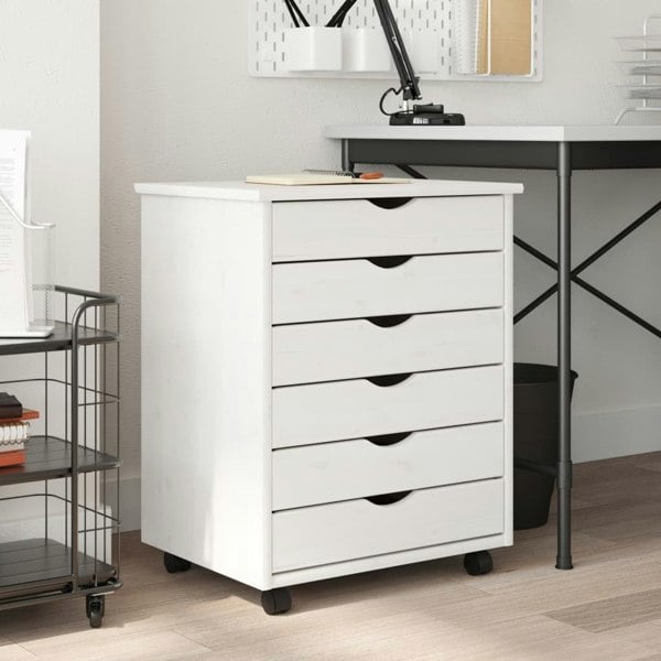 Berkfield Rolling Cabinet with Drawers MOSS White Solid Wood Pine