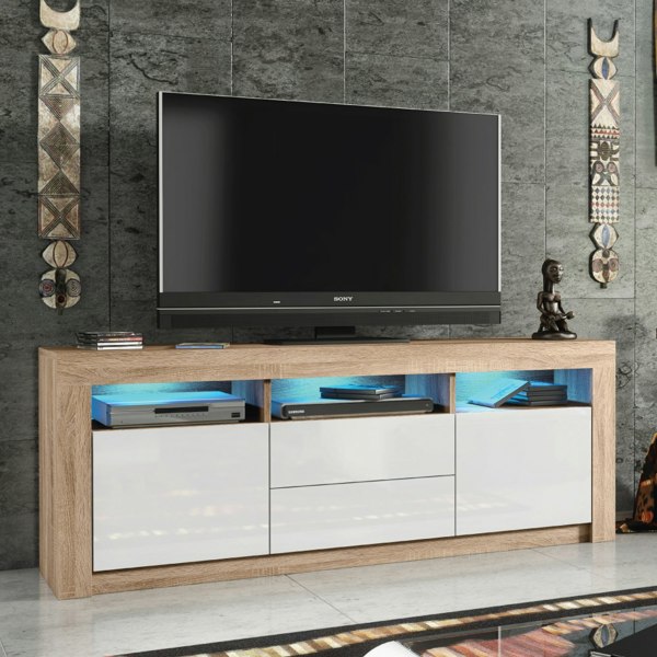 Mex Furniture Spacious 160cm TV Unit & Sideboard Cabinet with White High Gloss Doors and Free LED