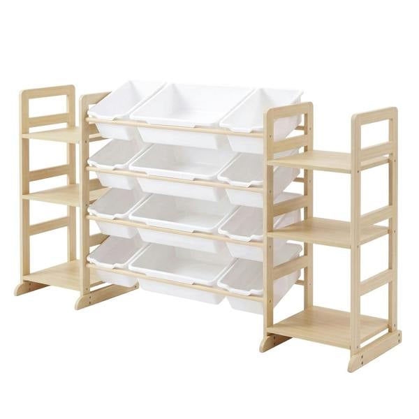 Levede Kids Toy Storage Organiser Wooden Book Shelf 12 Removable Storage Bins