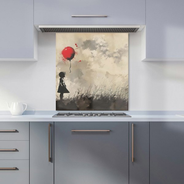 Warren Reed - Designer Dreamy Banksy-Inspired Girl with Red Balloon Kitchen Splashback