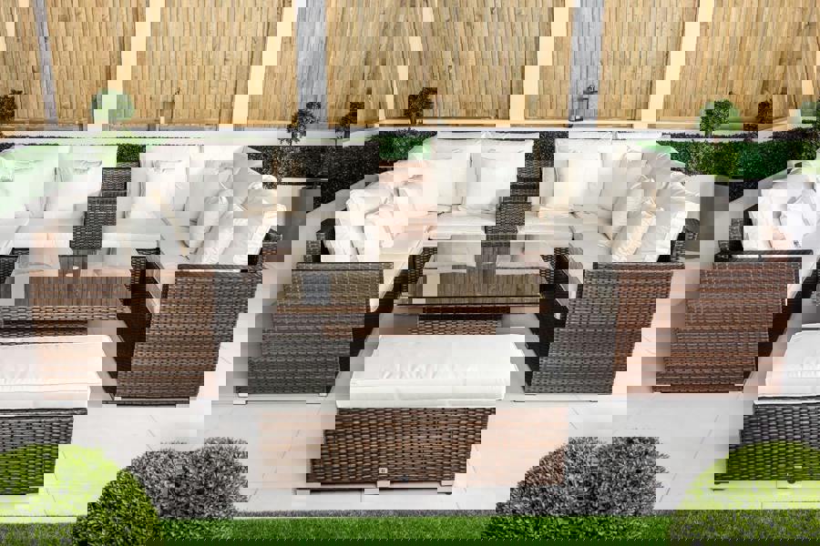 Giardino Havana 8 Seat Modular Sofa Rattan Garden Furniture Set Outdoor Height Adjustable Coffee Table, Bench