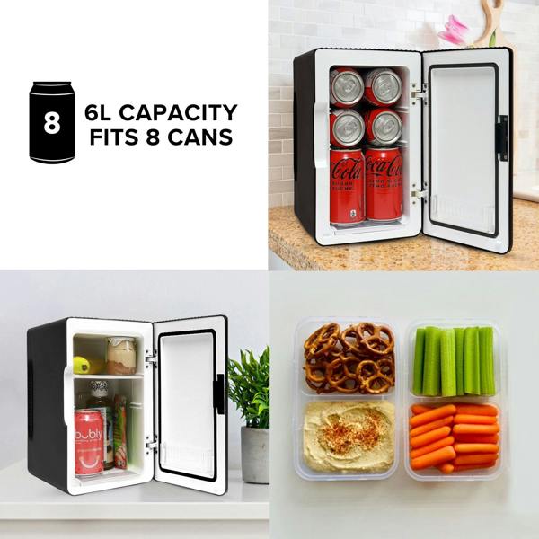 Koolatron 6L Mini Fridge 8 Can Portable Skincare Fridge for Bedroom, Car or Office – 12V Cooler & Warmer (Black)