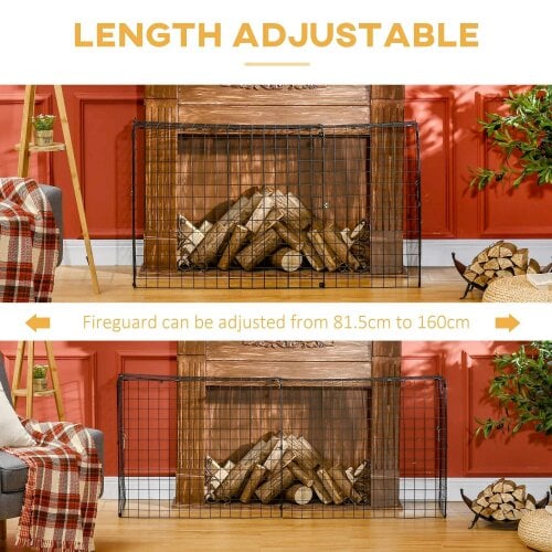 Bobobiy Extendable Fire Guard Screen, Freestanding Fire Screen Spark Guard, Child & Pet Safety Barrier for Fireplaces, 81.5-160cm, Black