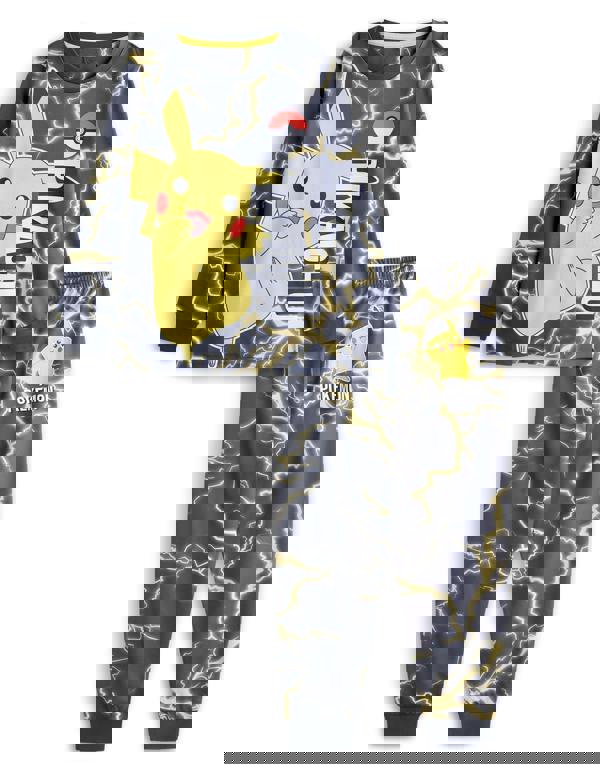 Pokemon Boys Black Pikachu Long Sleeve Long Leg Pyjama Set