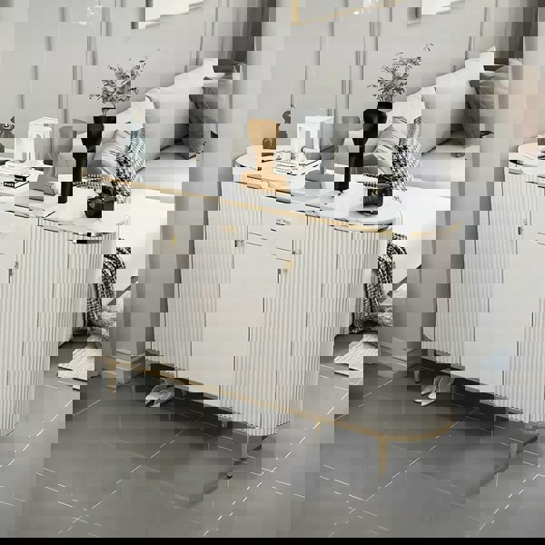 Drake Shoe Storage, White & Gold - console table with shoe storage