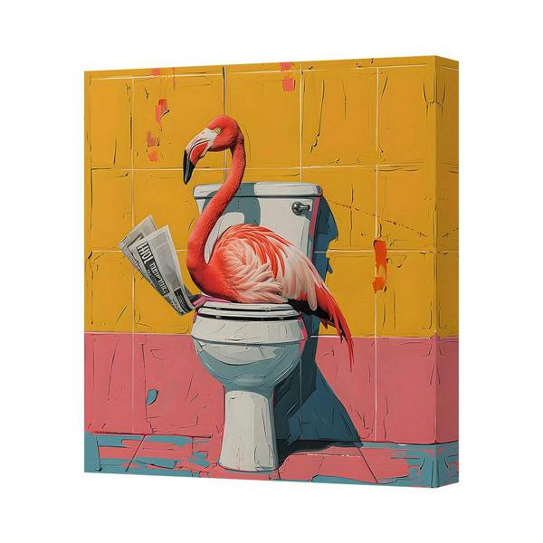 Benjamin Tate Design Flamingo On Toilet Canvas Art Print With Newspaper Contemporary Wall Decor