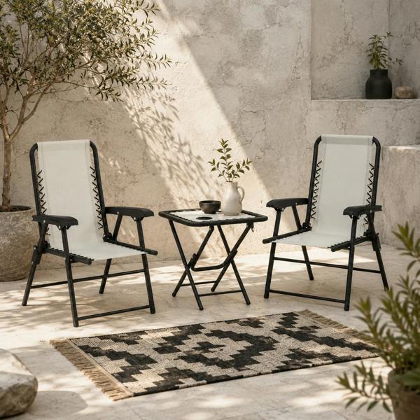 Wyld Haus Diroke Metal Cream White 3 Piece Garden Table And Chair Bistro Set