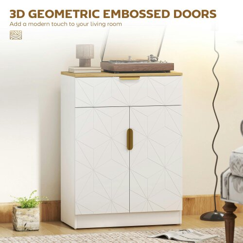 Wyld Haus Rilosa White Geometric Modern Sideboard Natural Top With Storage Drawer and 2 Doors