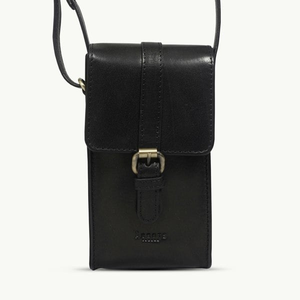 Assots London 'PETRA' Black Polished VT Real Leather Mobile Phone Crossbody Bag