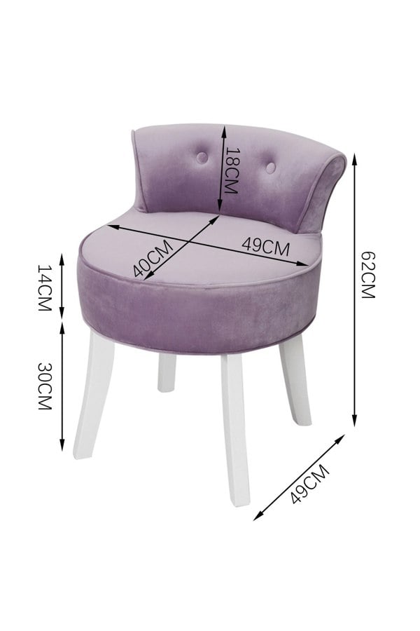 Living and Home Purple Velvet Make Up Chair Dressing Footstool with White Legs