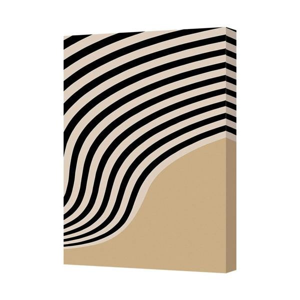 Benjamin Tate Design Abstract Geometric Canvas Wall Art With Black Curved Stripes Beige