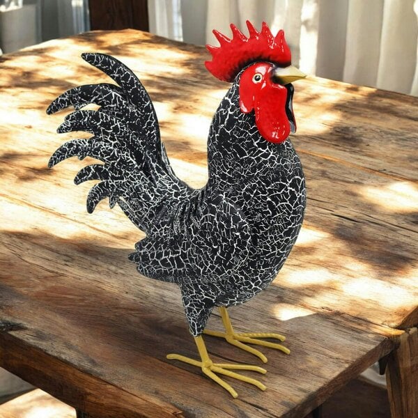 EDH Door Hardware Large Metal Black Cockerel (44cm x 16cm x 36cm) – Handcrafted Rustic Rooster Garden Ornament Farmyard Statue