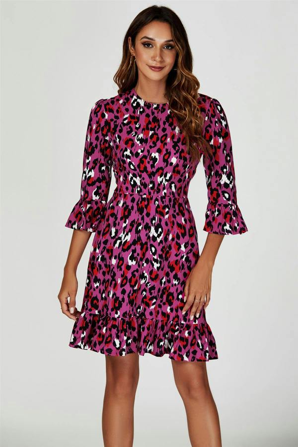 FS Collection Leopard Print Mini Dress In Pink
