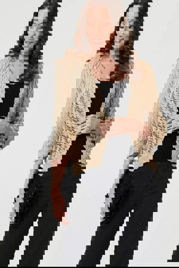 Gold | Chevron Texture Mesh 1/2 Sleeve Cardigan
