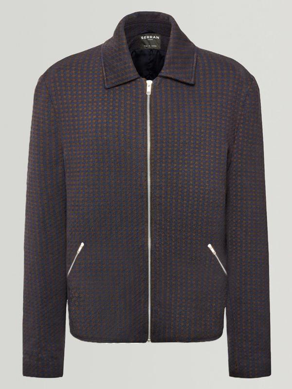 Serran London Houndstooth Knitted Jacket - Navy & Brown