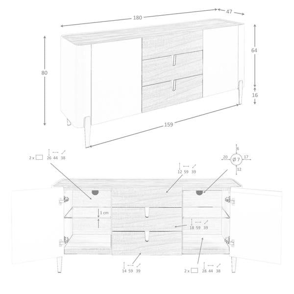 Angel Cerdá Sideboard walnut, beige, gilded polished steel and walnut top 3274