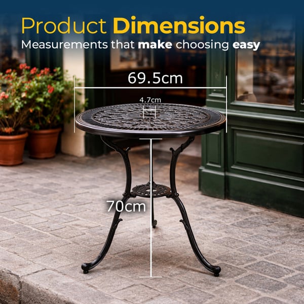 Homeology TABREEZ Garden and Patio Black Cast Aluminium Bistro Table
