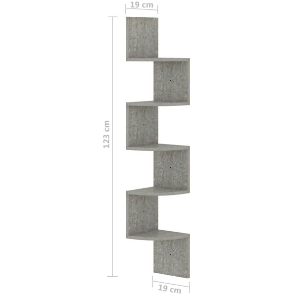 Berkfield Wall Corner Shelf Concrete Grey 19x19x123 cm Engineered Wood