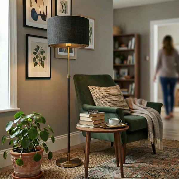 Designer Bobbled and Textured Linen Lamp Shade in Graphite Black Image 6