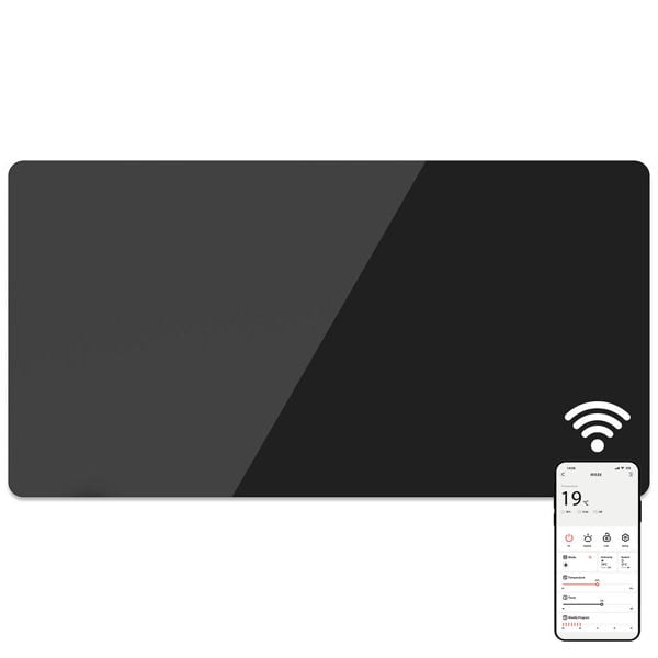 Mylek Radiator Glass Panel Heater Black Slimline, Wifi Enabled Smart APP