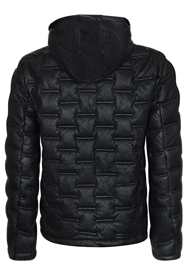 Infinity Leather Men's Hooded Puffer Quilted Bomber Leather Jacket - Belém