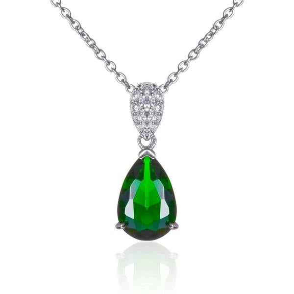 Sterling Silver Green Teardrop Pendant Necklace For Women - namana.london