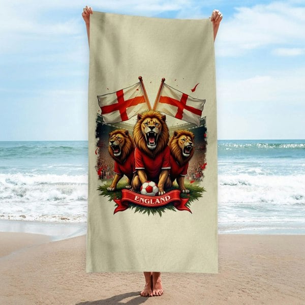 BritishmadeGifts England Football - 3 Lions - Beach Towel