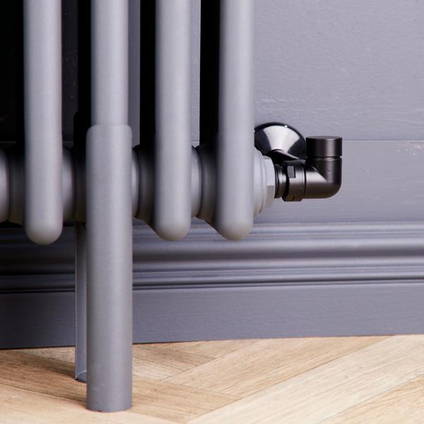 Flode Corner Round Manual Radiator Valve Pack | 15mm x 1/2″ | Satin Black