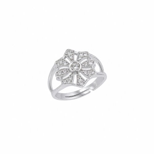 Spero London Floral Pavé Cluster Sterling Silver Pinky Ring
