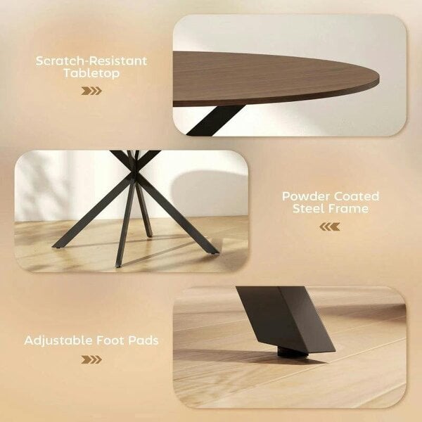 Dining Table for 4, 120 cm Industrial Kitchen Table with Wood Effect Tabletop and Steel Legs, Brown